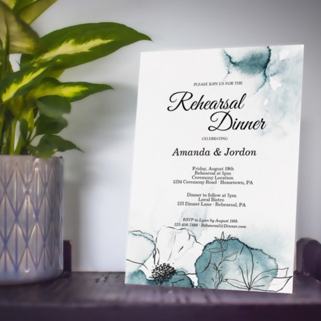 Teal Watercolor Sketch Rehearsal Dinner Invitation (Creator Uploaded)