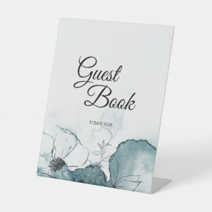 Teal Watercolor Sketch Wedding Guest Book Pedestal Sign