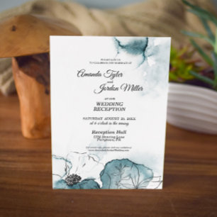 Teal Watercolor Sketch Wedding Reception Invitation