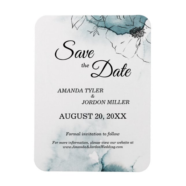 Teal Watercolor Sketch Wedding Save the Date Magnet (Vertical)
