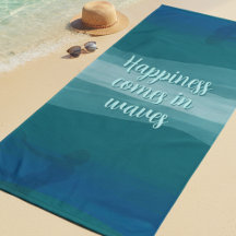 Teal Watercolor Waves Quote Bath Towel
