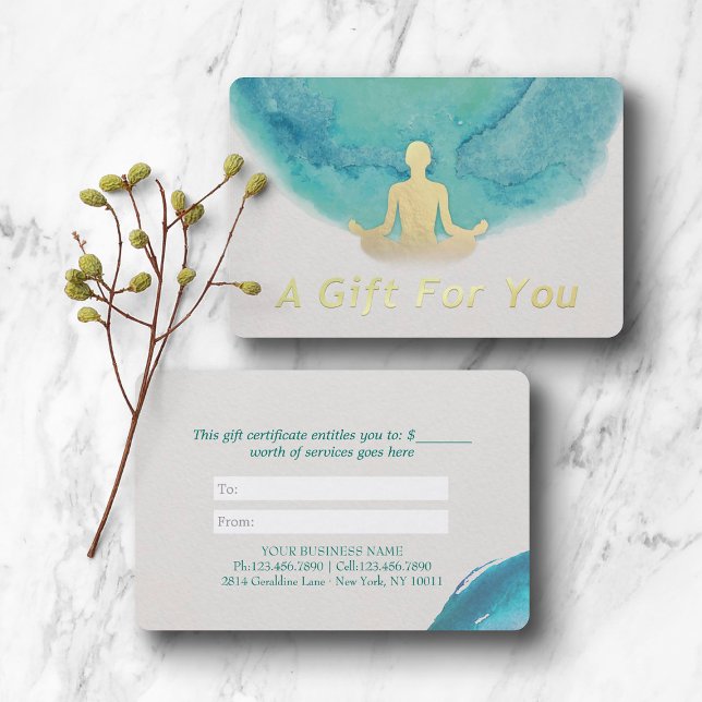 Teal Watercolor YOGA Instructor Gift Certificate (Creator Uploaded)