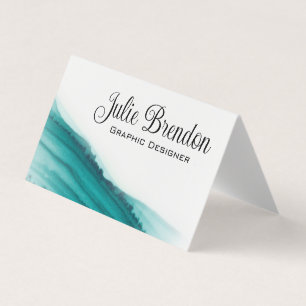 Teal Watercolour Elegant Modern Custom Foldable Business Card