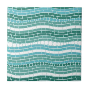 Teal Waves Aqua Turquoise Abstract Ocean Blue Ceramic Tile