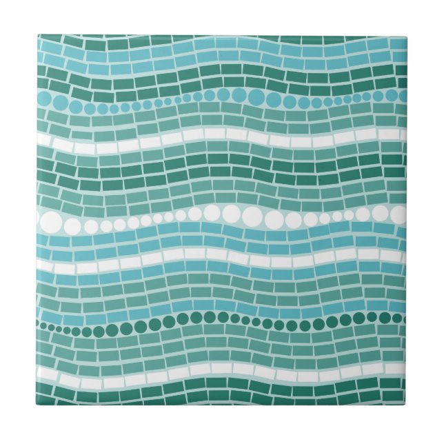 Teal Waves Aqua Turquoise Abstract Ocean Blue Ceramic Tile (Front)