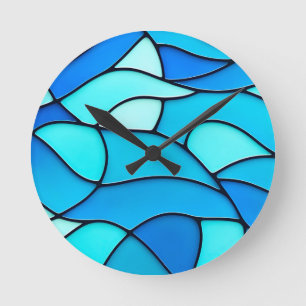 Teal Waves of Glass Round Clock