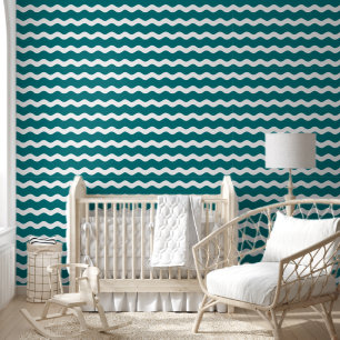 Teal Wavy Ric Rac Striped Pattern Wallpaper