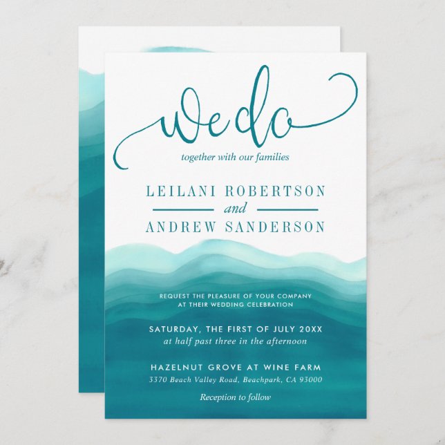 Teal We Do Watercolor Ombre Wedding Invitation (Front/Back)