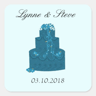 Teal Wedding Cake Save the Date Square Sticker