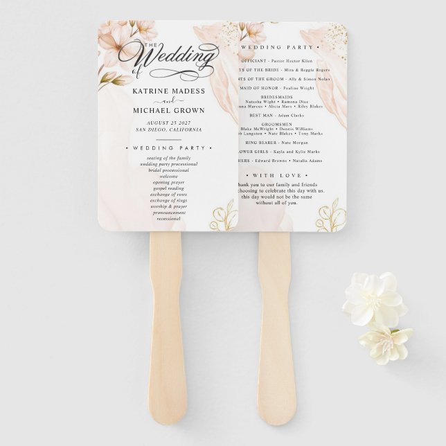 Teal Wedding Program Hand Fan (Front and Back)
