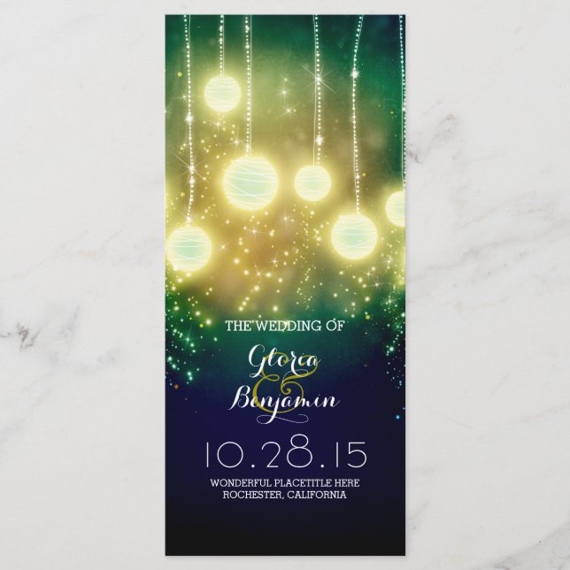teal wedding programs - romantic lanterns lights (Front)