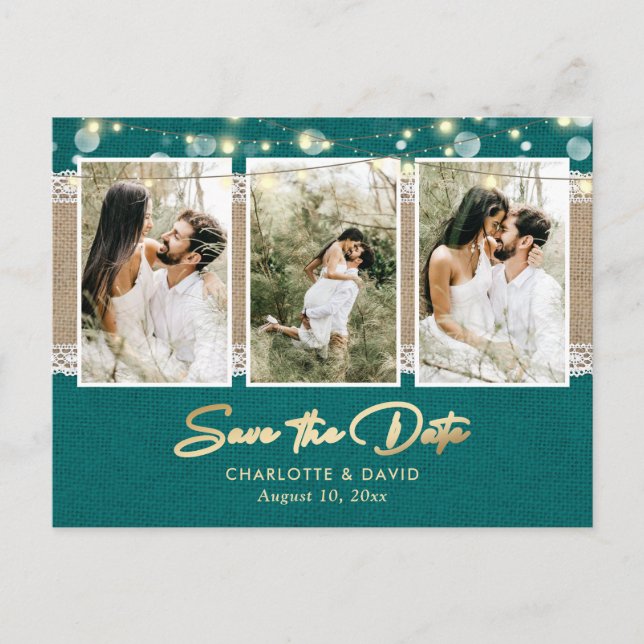 Teal Wedding Save The Date Photo Postcards (Front)