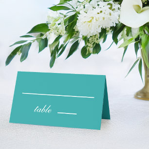 Teal Wedding Simple Blue White Script Calligraphy  Place Card