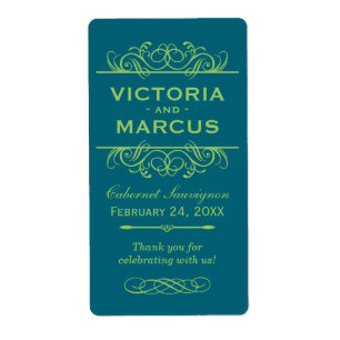 Teal Wedding Wine Bottle Monogram Favour Labels