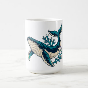 Teal Whale Coral Ocean Marine Wildlife Coffee Mug