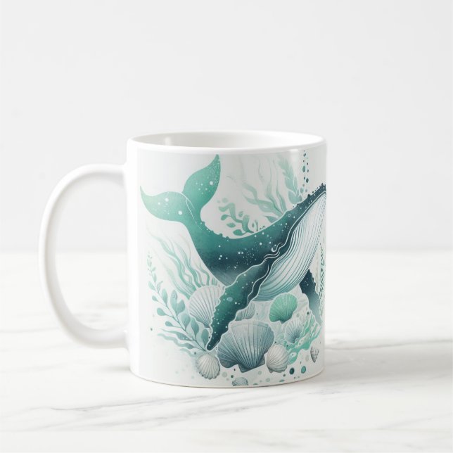 Teal Whale Ocean Sealife Coffee Mug (Left)