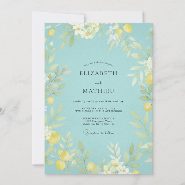 Teal Whimsical Botanical Wedding Invitation (Front)