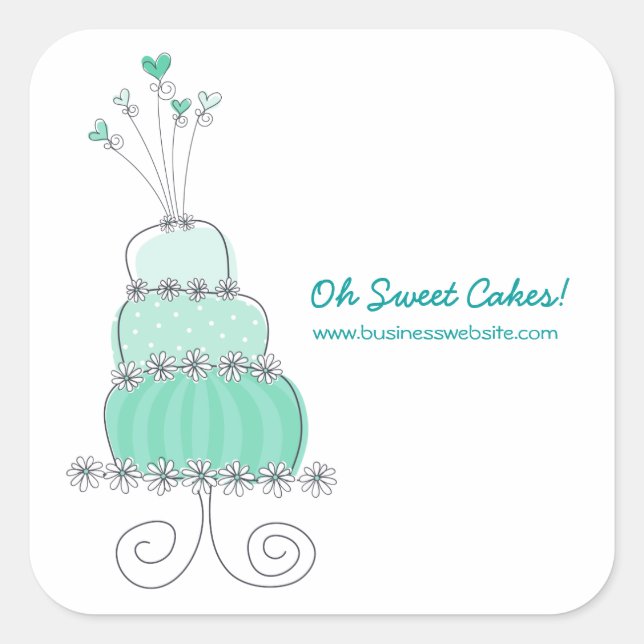 Teal Whimsical Chic Wedding Cake Sticker (Front)