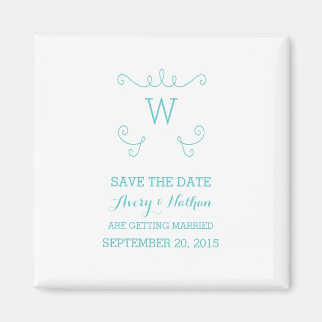 Teal Whimsical Flourish Save the Date Magnet (Front)