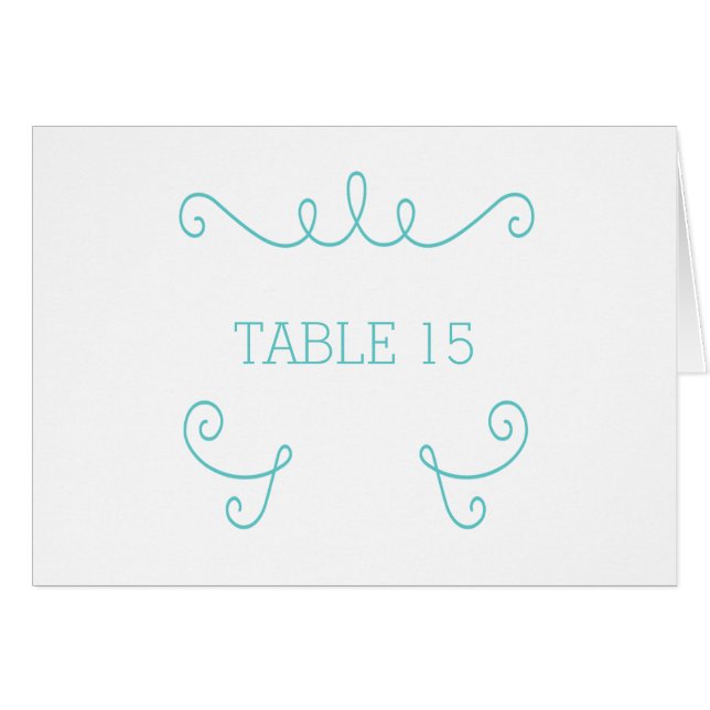Teal Whimsical Flourish Table Number Card (Front Horizontal)