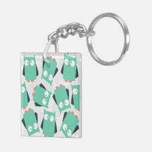 Teal Whimsical Owl Key Ring