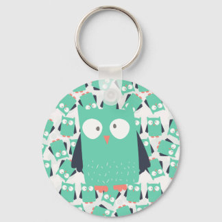Teal Whimsical Owl Key Ring