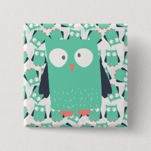 Teal Whimsical Owls 15 Cm Square Badge