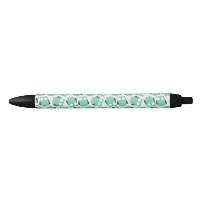 Teal Whimsical Owls Black Ink Pen (Front)