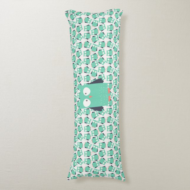 Teal Whimsical Owls Body Cushion (Front Vertical)