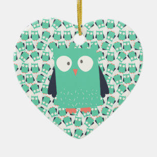 Teal Whimsical Owls Ceramic Ornament
