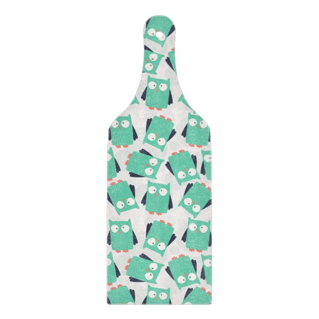 Teal Whimsical Owls Cutting Board (Front)