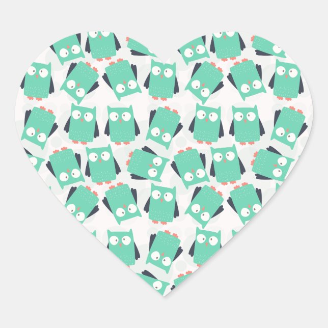 Teal Whimsical Owls Heart Sticker (Front)