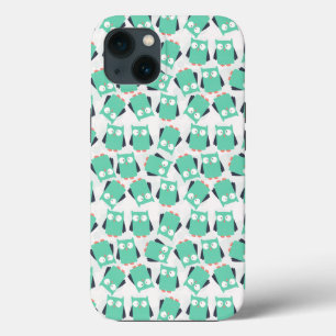 Teal Whimsical Owls iPhone Case