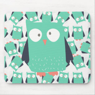 Teal Whimsical Owls Mouse Pad