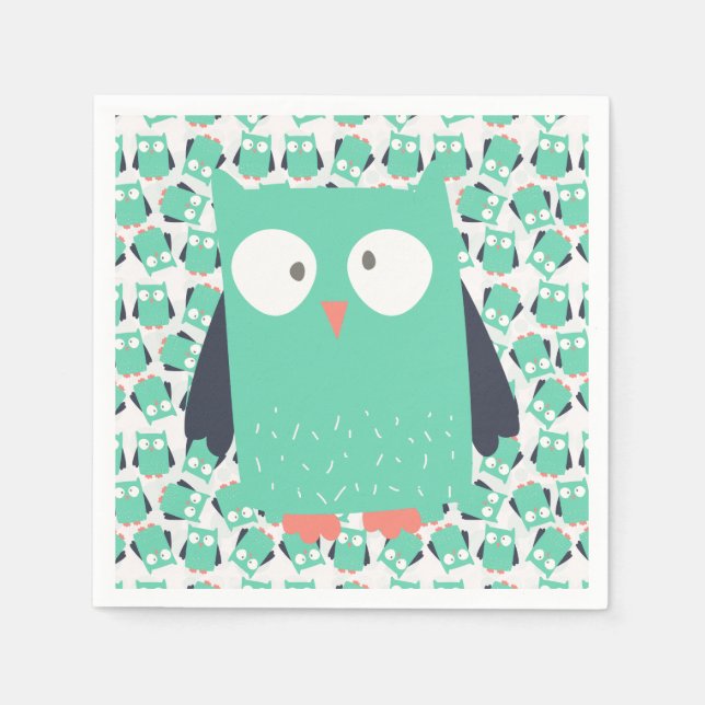 Teal Whimsical Owls Napkin (Front)