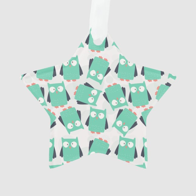Teal Whimsical Owls Ornament (Back)