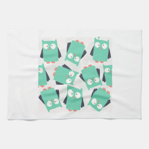 Teal Whimsical Owls Tea Towel