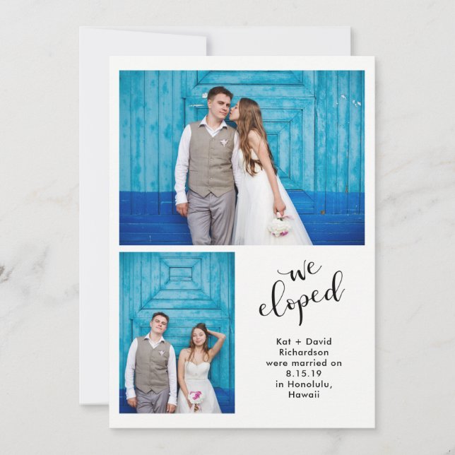 Teal Whimsy | Two Photo We Eloped Announcement (Front)