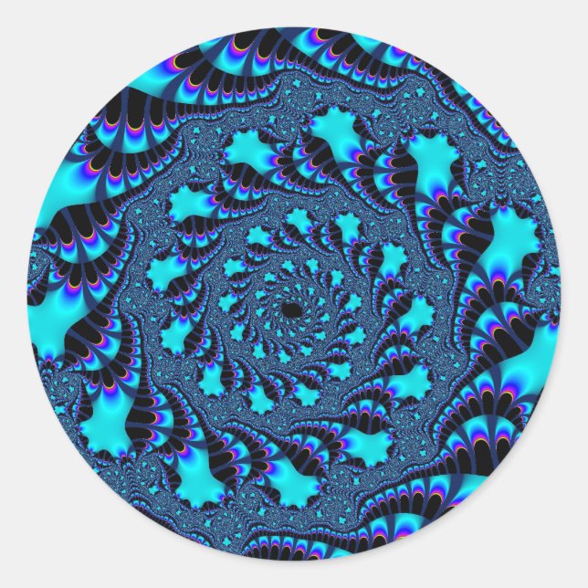Teal Whirlpool Spiral Classic Round Sticker (Front)