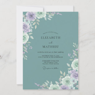 Teal Whispering Floral Romance Wedding Invitation