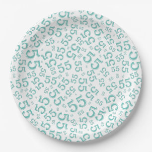 Teal/White 55th Random Number Pattern Paper Plate