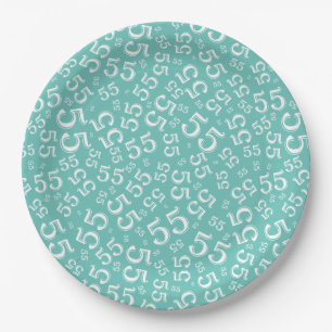 Teal/White 55th Random Number Pattern Paper Plate