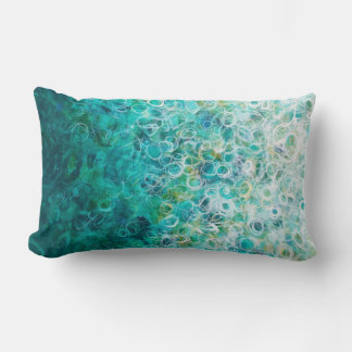Teal White Abstract Circles Painting Ombre Pillow