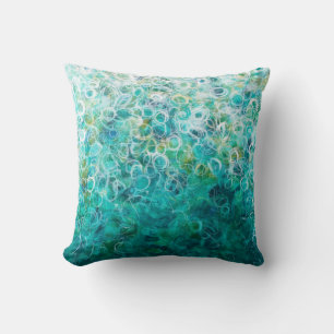 Teal White Abstract Circles Painting Print Pillow