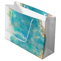 Teal & White Agate Marble Abstract Name Monogram