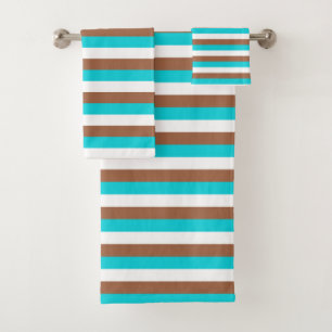 Teal, White and Brown Stripes Bath Towel Set