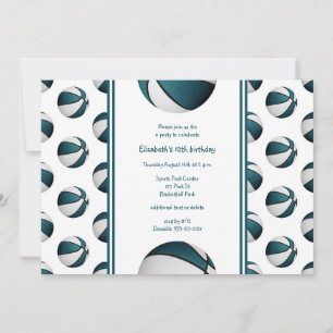 teal white basketball sports birthday team party invitation