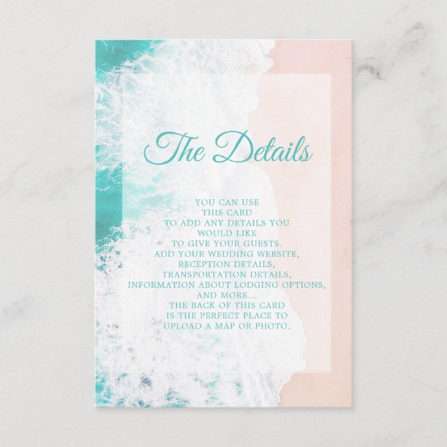Teal White Beach Ocean Destination Wedding Details Enclosure Card (Front)