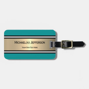Teal White Black Polka Dot Golden Accent Stripes Luggage Tag