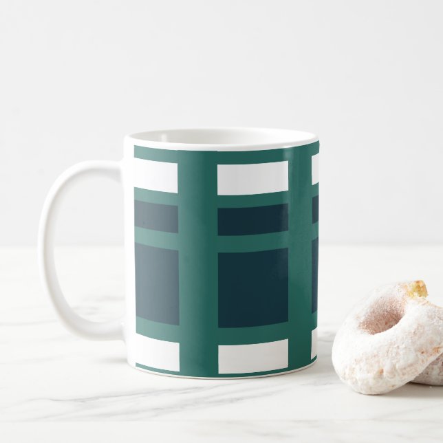 Teal White Blue Check Buffalo Plaid Coffee Mug (With Donut)